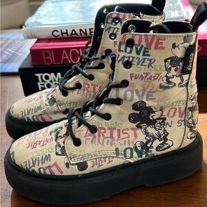 Disney Kids Boots - Black and Cream with Mickey Graphics